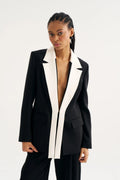 Ensemble Blazer bicolore à revers contrastant – Noir & Écru