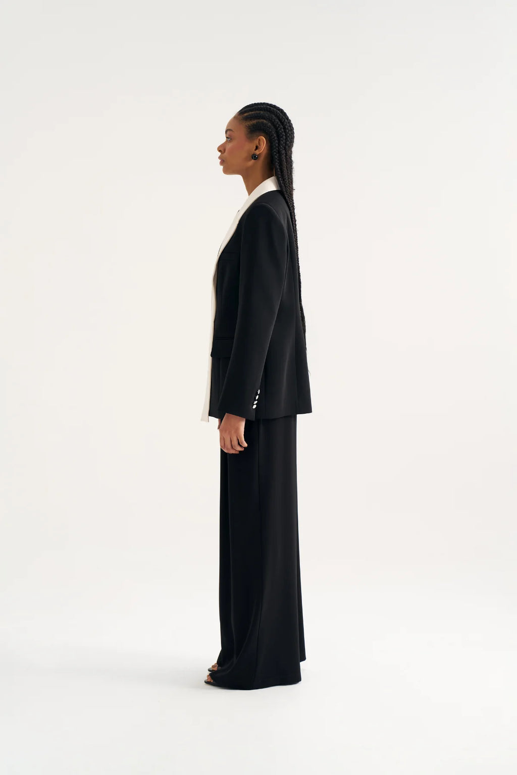 Ensemble Blazer bicolore à revers contrastant – Noir & Écru