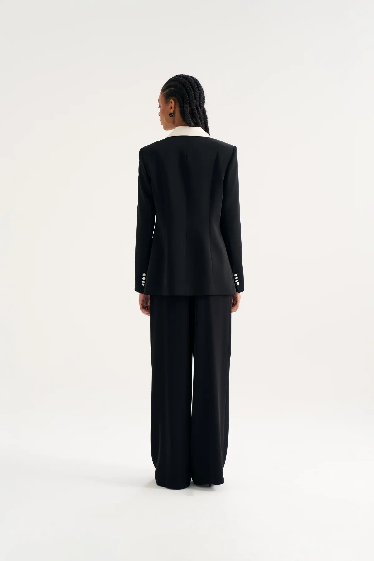 Ensemble Blazer bicolore à revers contrastant – Noir & Écru