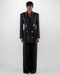 Tailleur Noir Broches Dorées — Blazer Bijoux Fantaisie & Pantalon Large CHEEYA