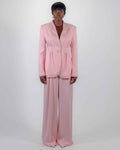 Tailleur Rose Poudré — Blazer Col V Taille Froncée & Pantalon Large CHEEYA