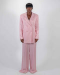 Tailleur Rose à Pois — Blazer Satiné Double Boutonnage & Pantalon Large CHEEYA