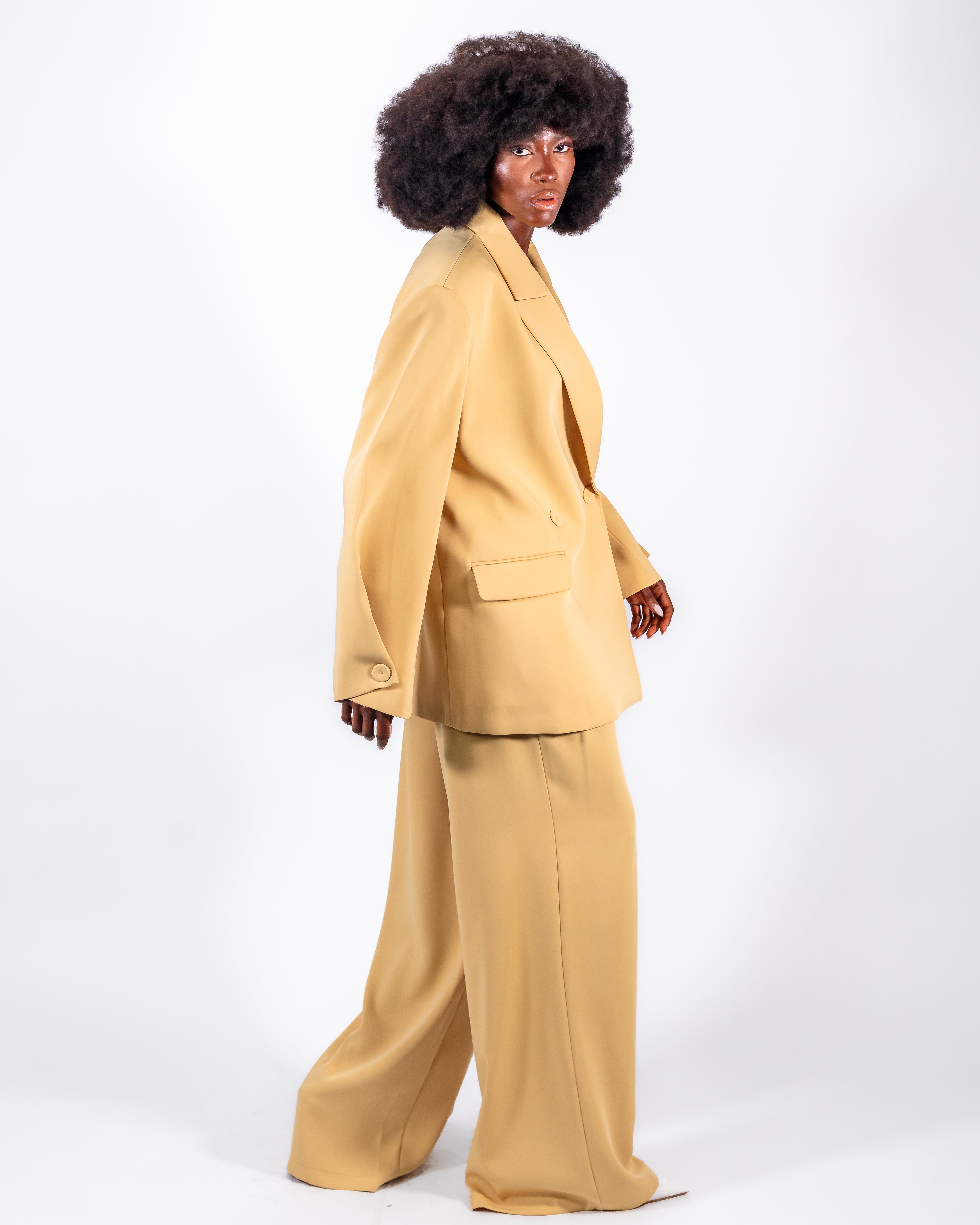 Camel Golden Oversized Suit — Double-Breasted Blazer & Wide-Leg Trousers CHEEYA