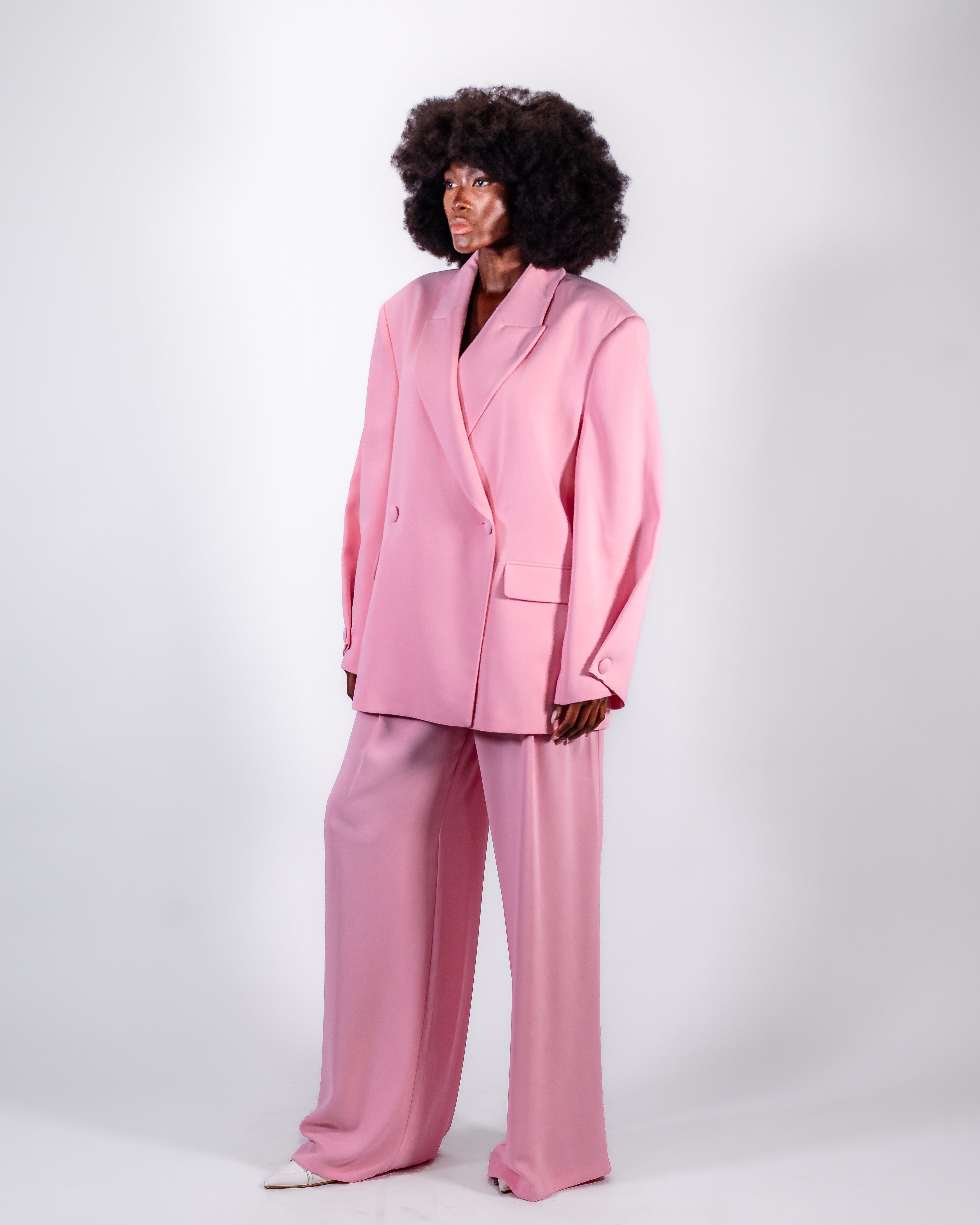 Oversized Pink Suit — Double-Breasted Blazer & Wide-Leg Trousers CHEEYA