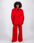 Vivid Red Oversized Suit — Double-Breasted Blazer & Wide-Leg Trousers CHEEYA
