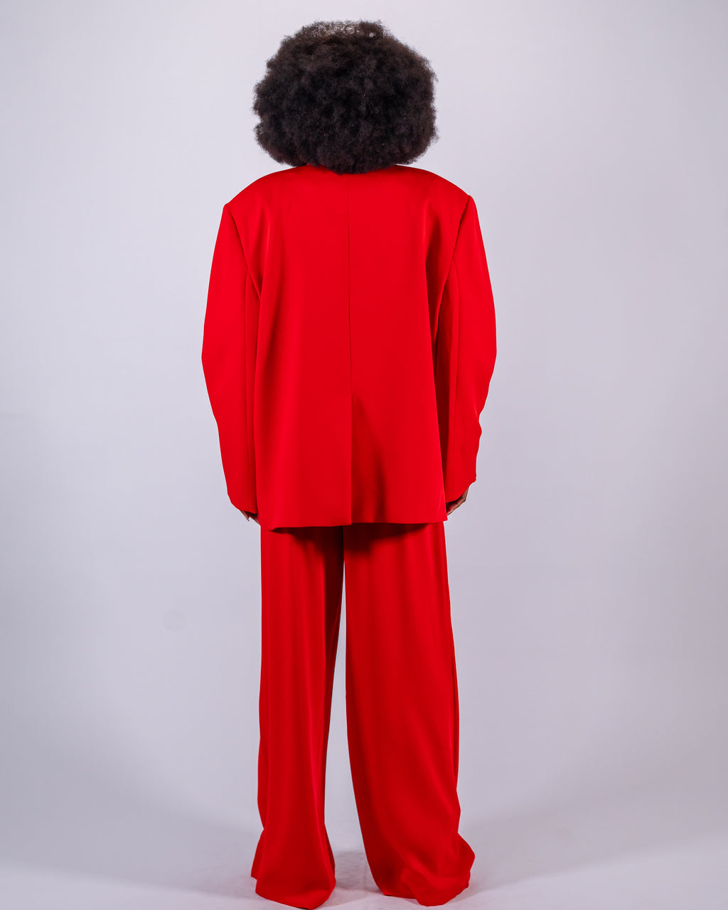 Vivid Red Oversized Suit — Double-Breasted Blazer & Wide-Leg Trousers CHEEYA