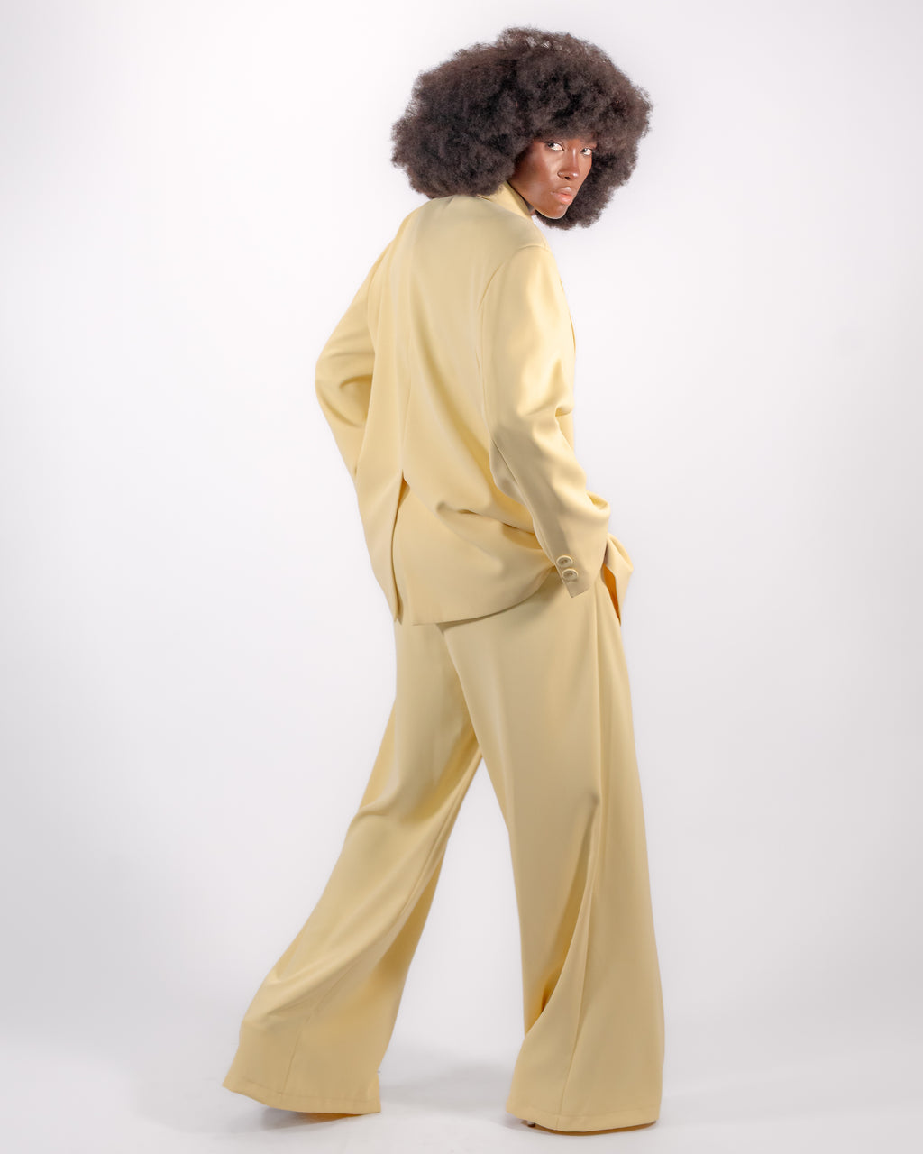 Lemon Yellow Oversized Suit — Decorative Double-Breasted Blazer & Wide-Leg Trousers CHEEYA
