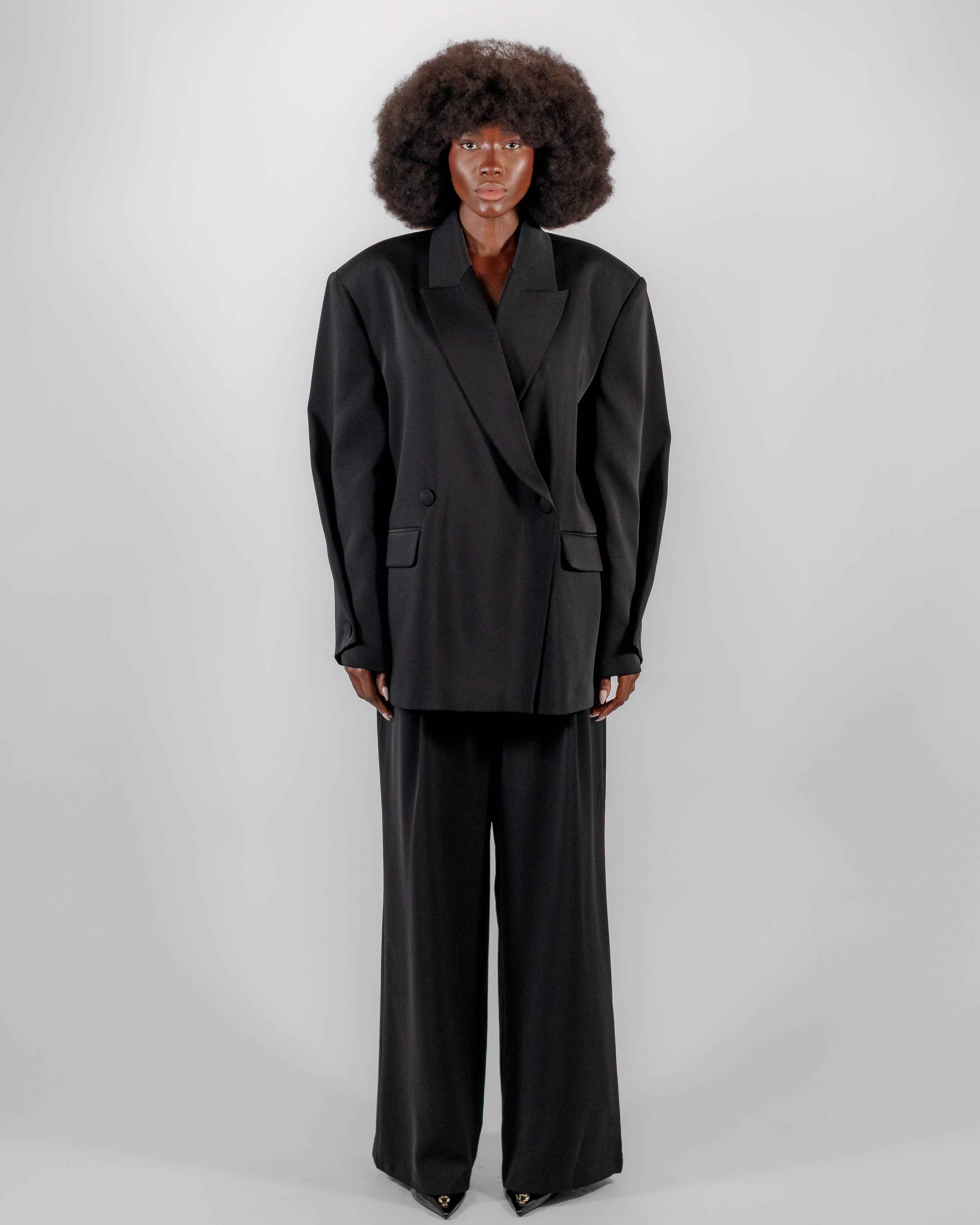 Tailleur Oversize Noir — Blazer Double Boutonnage & Pantalon Large CHEEYA