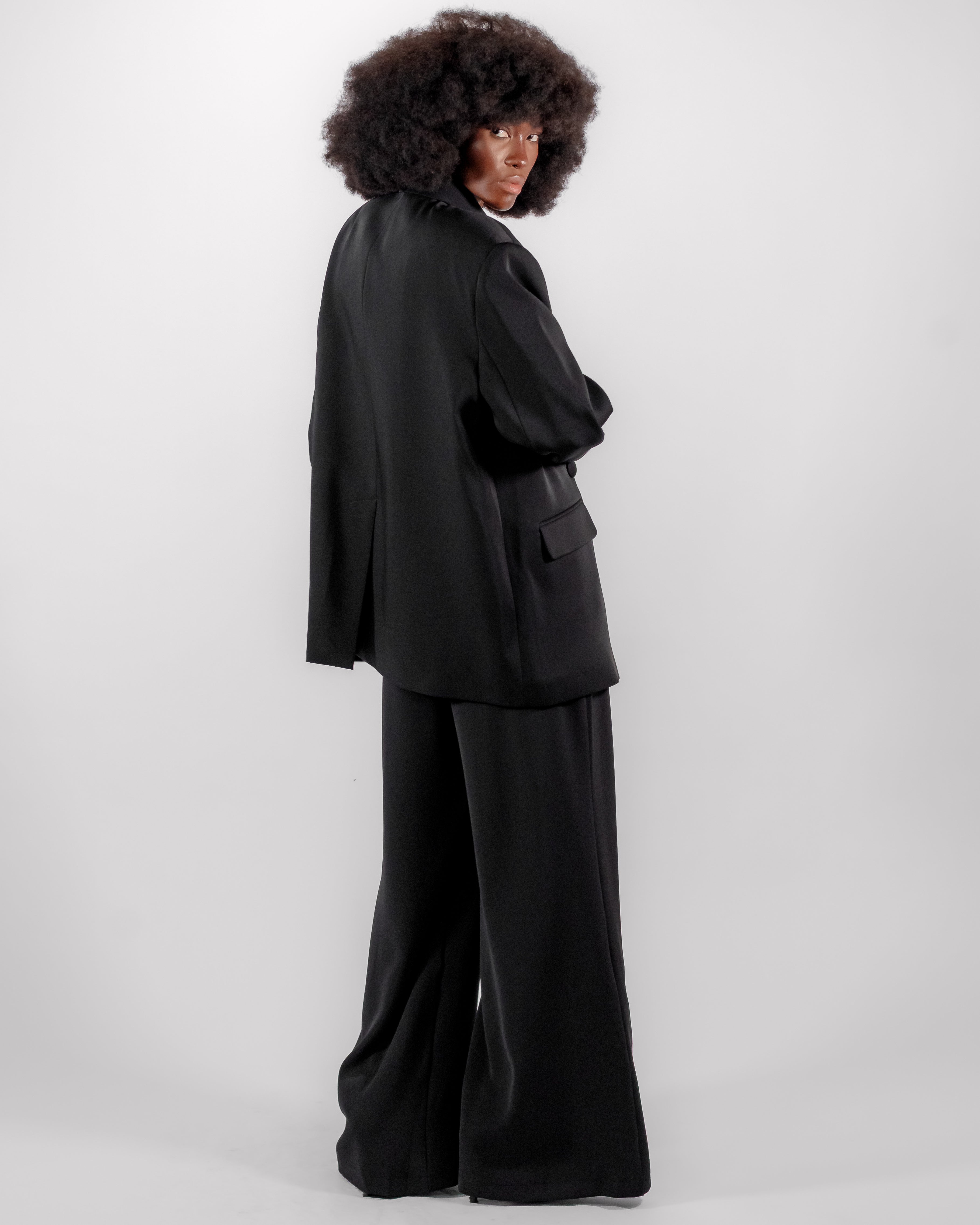 Black Oversized Suit — CHEEYA Double-Breasted Blazer & Wide-Leg Trousers