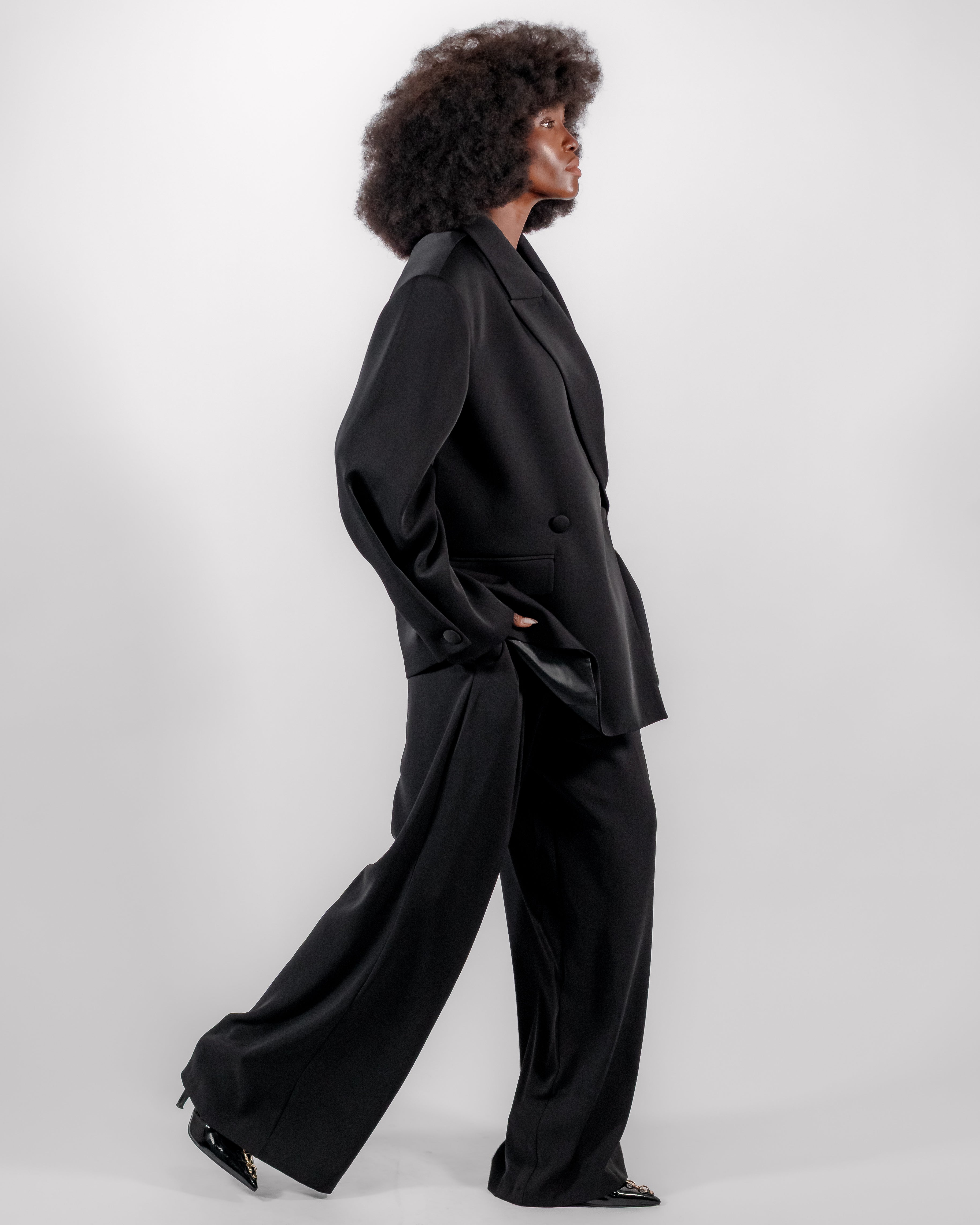 Black Oversized Suit — CHEEYA Double-Breasted Blazer & Wide-Leg Trousers
