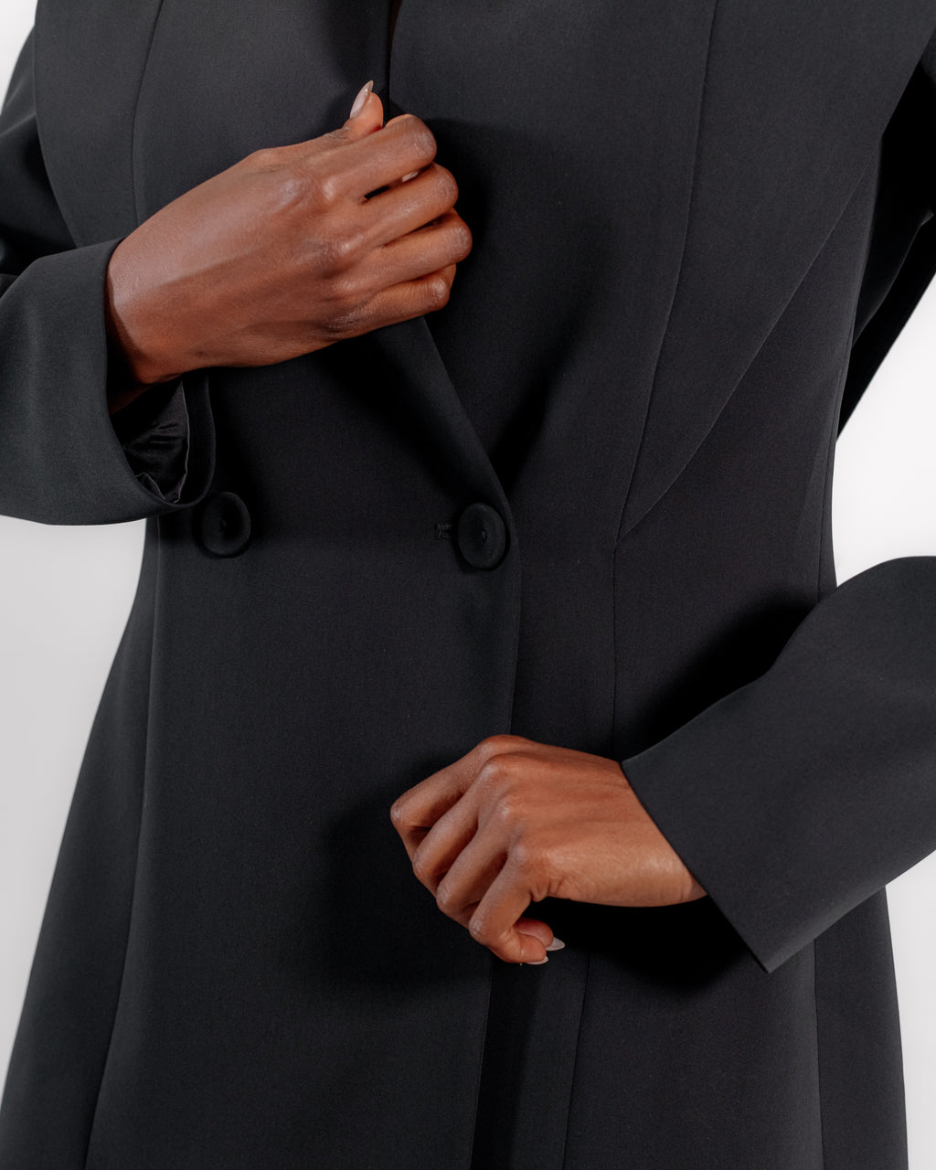 Black Suit — Cut-Out Sculptural Shoulder Blazer & Wide-Leg Trousers