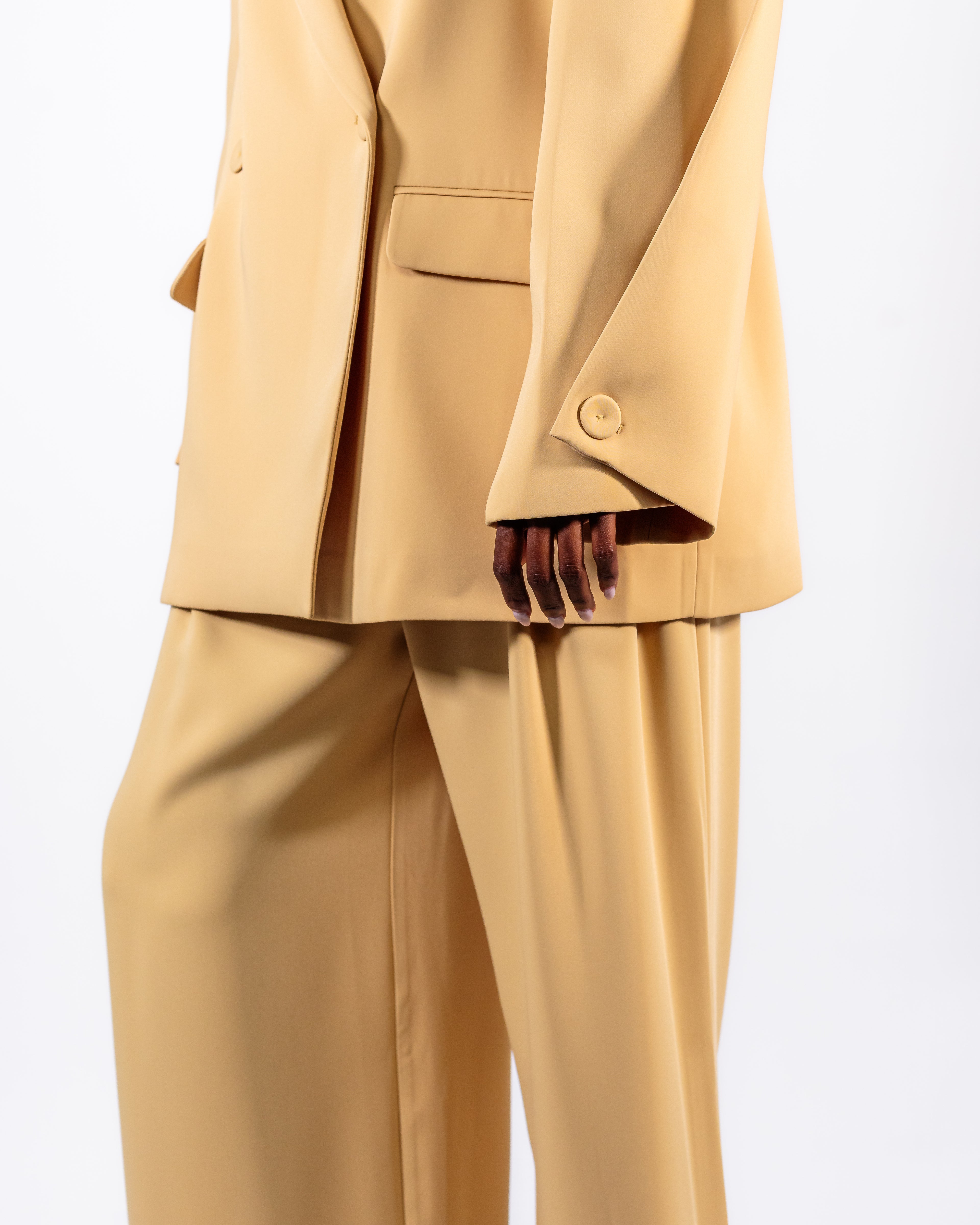 Camel Golden Oversized Suit — Double-Breasted Blazer & Wide-Leg Trousers CHEEYA