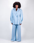 Sky Blue Oversized Suit — Double-Breasted Blazer & Wide-Leg Pants CHEEYA