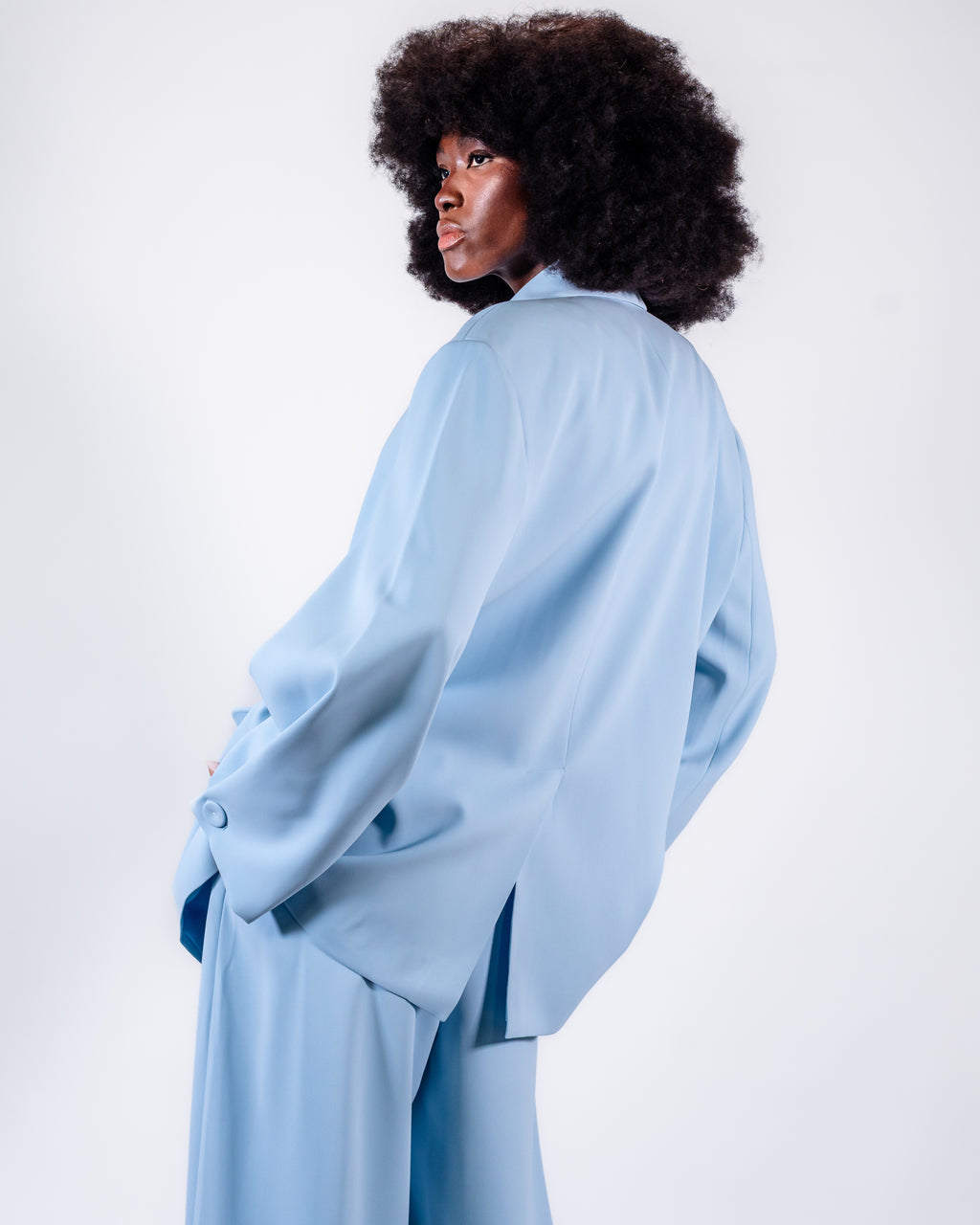 Sky Blue Oversized Suit — Double-Breasted Blazer & Wide-Leg Pants CHEEYA