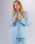 Sky Blue Shawl Collar & Single Button Palazzo Suit