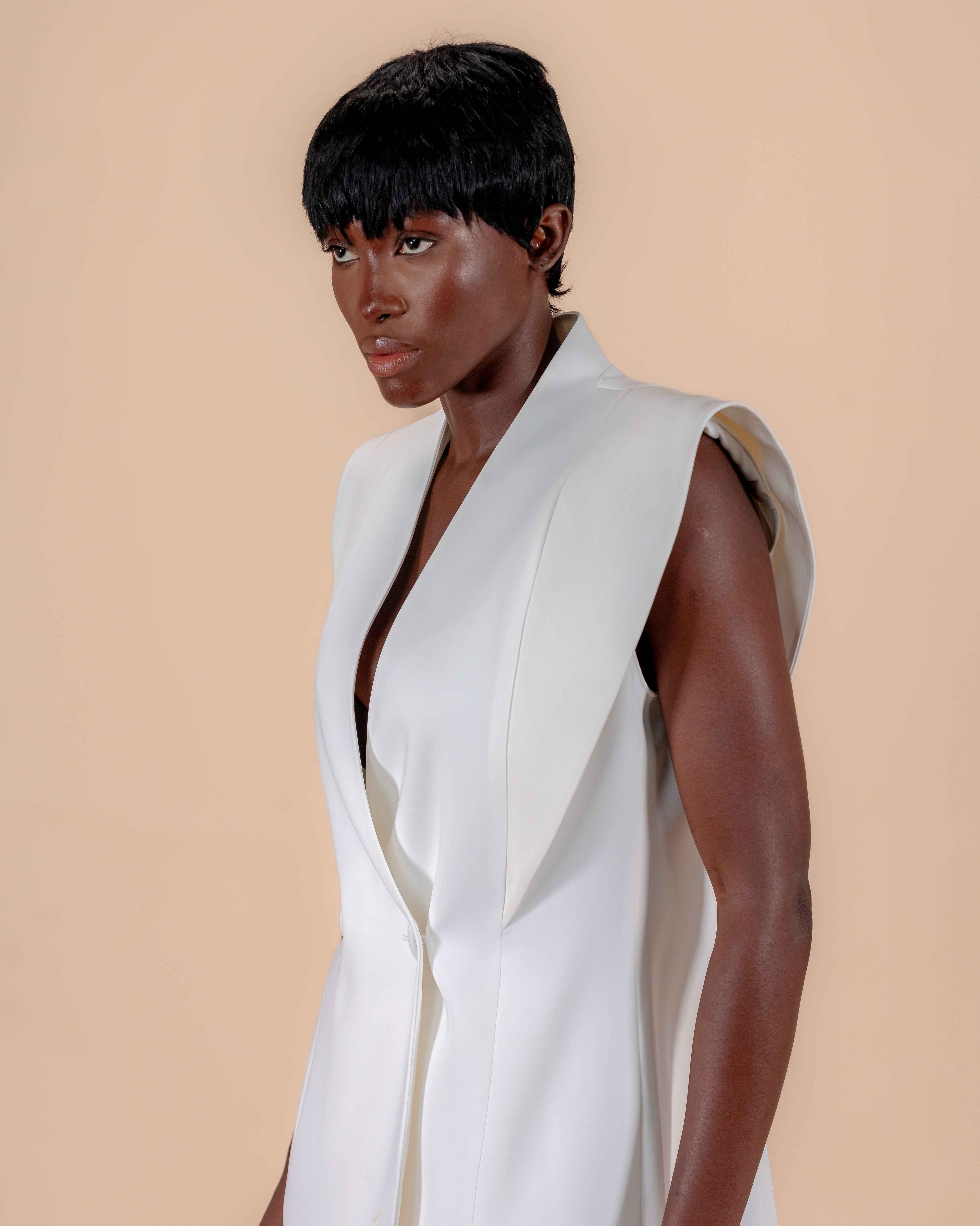 Tailleur Blanc Ivoire — Gilet Blazer Sans Manches & Pantalon Large CHEEYA