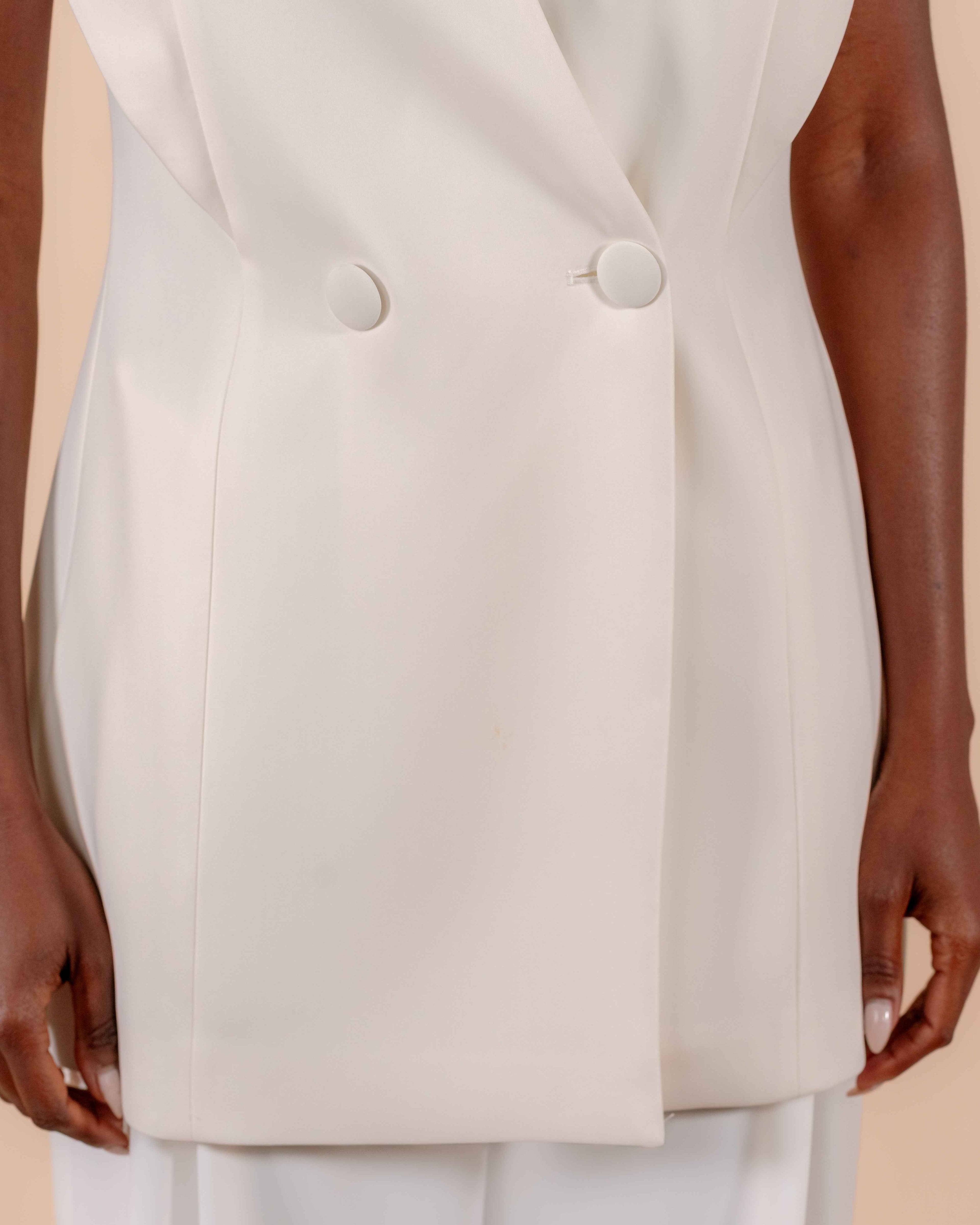 Tailleur Blanc Ivoire — Gilet Blazer Sans Manches & Pantalon Large CHEEYA