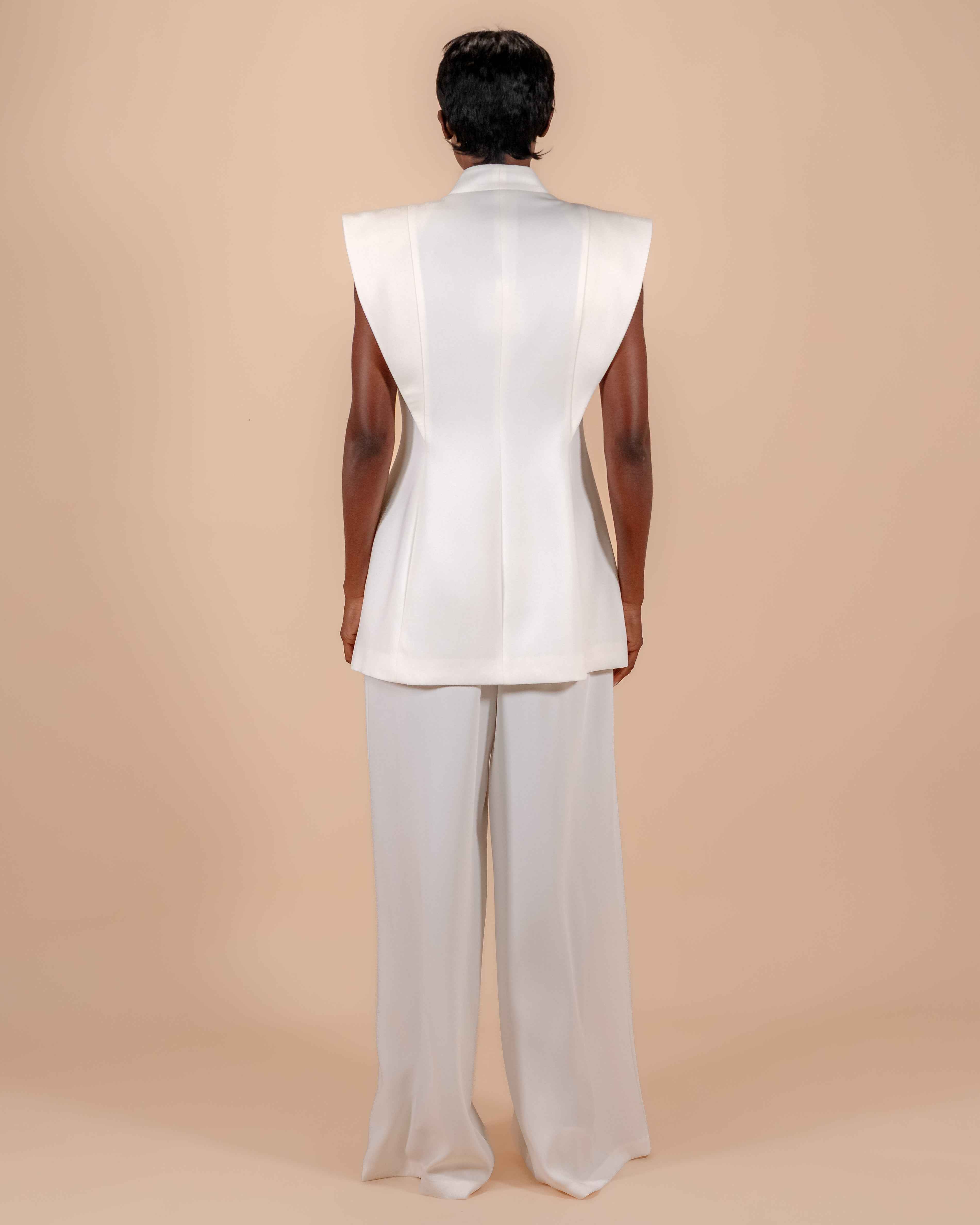 Tailleur Blanc Ivoire — Gilet Blazer Sans Manches & Pantalon Large CHEEYA
